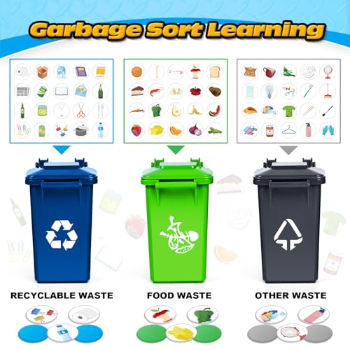 spring flower SpringFlower Toy for 3 4 5 6 7 Years Old Boy,15" Large Garbage Truck Toys for Kids,Friction Powered Garbage Truck with Sound and Light, Trash Bins,Learning Cards,Birthday Gifts for Boys & Girls - Image 4