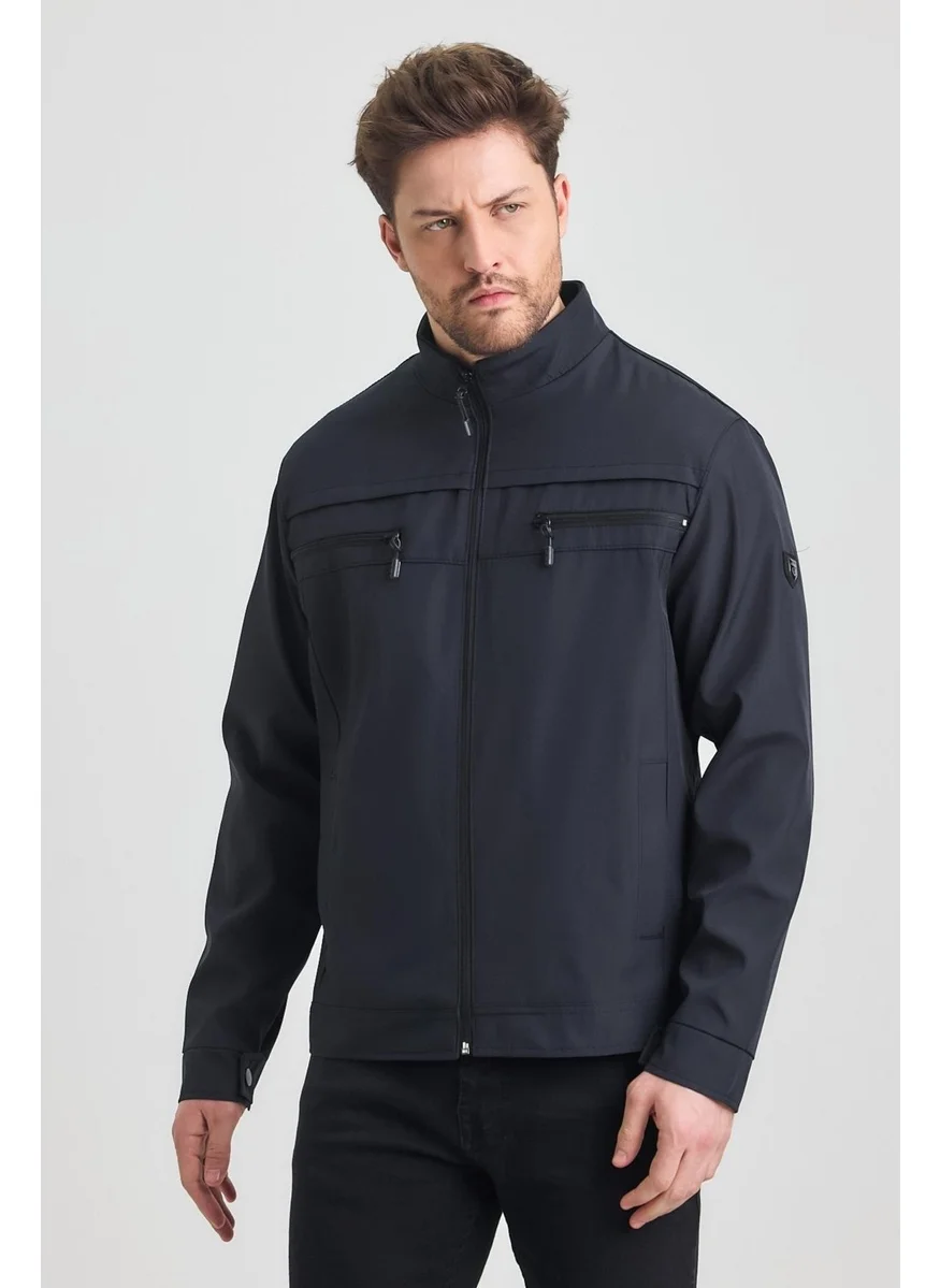 سيفيست Navy Blue Men's Cotton Polyester Blend Double Chest Zippered Water and Windproof Seasonal & Summer Coat