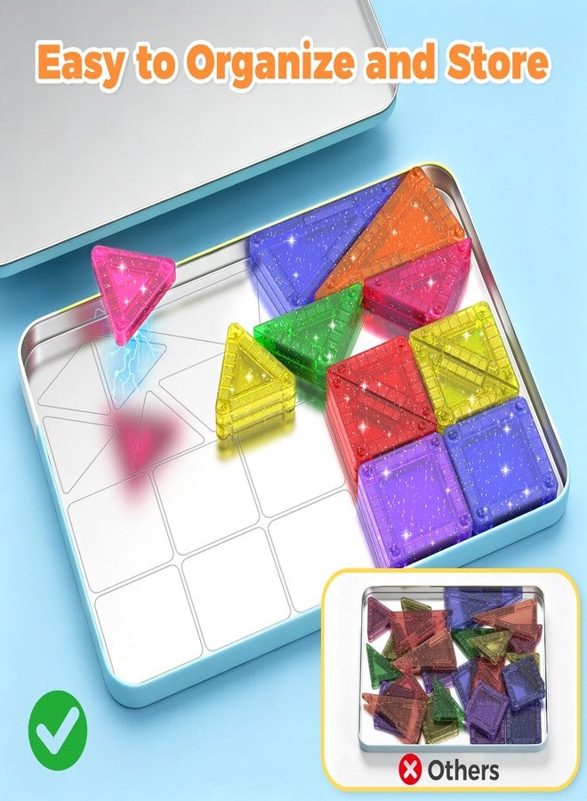 Anyeve 46PCS Glitter Magnetic Tiles, Mini Magnetic Tiles Travel Set with Storage Case, Portable Magnetic Blocks Building Toys for Toddlers Kids Ages 3+ Classroom Learning Toys for Boys Girls Birthday Gift - Image 2