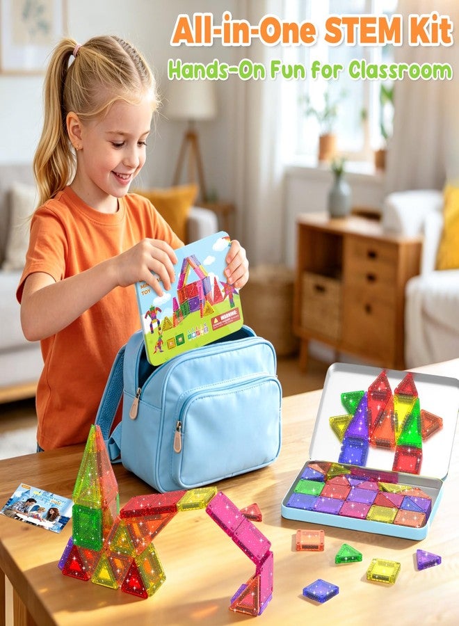 Anyeve 46PCS Glitter Magnetic Tiles, Mini Magnetic Tiles Travel Set with Storage Case, Portable Magnetic Blocks Building Toys for Toddlers Kids Ages 3+ Classroom Learning Toys for Boys Girls Birthday Gift - Image 4