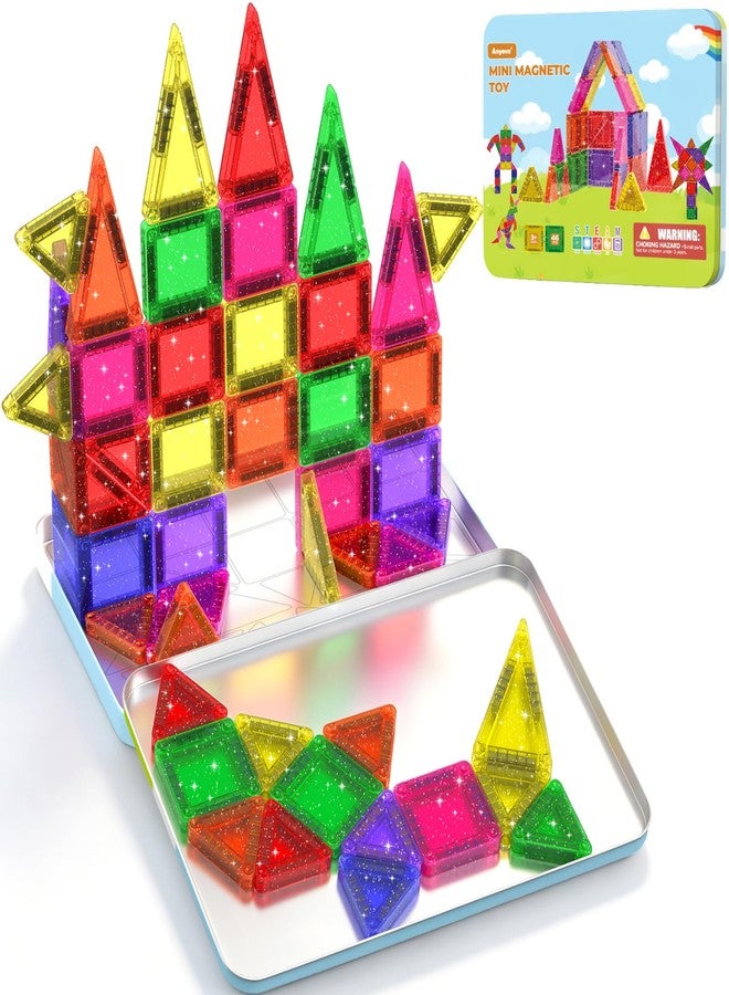 Anyeve 46PCS Glitter Magnetic Tiles, Mini Magnetic Tiles Travel Set with Storage Case, Portable Magnetic Blocks Building Toys for Toddlers Kids Ages 3+ Classroom Learning Toys for Boys Girls Birthday Gift - Image 1