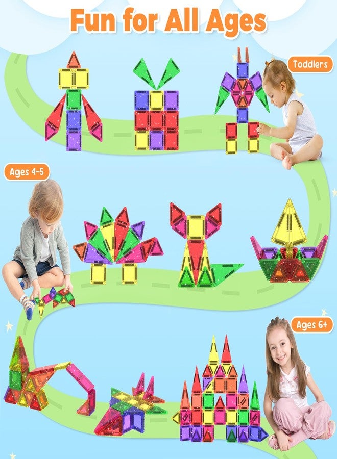 Anyeve 46PCS Glitter Magnetic Tiles, Mini Magnetic Tiles Travel Set with Storage Case, Portable Magnetic Blocks Building Toys for Toddlers Kids Ages 3+ Classroom Learning Toys for Boys Girls Birthday Gift - Image 5