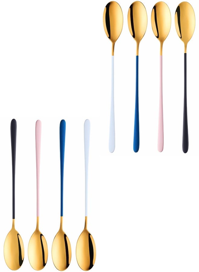 NAIDEV Stainless Steel Long Handle Spoon Korean Spoon Set for Home Kitchen or Restaurant Kitchen Utensil Eating Tableware Cutlery Goldware Dishwasher Safe Tea Spoon Use for Home,Restaurant (Set of 8) - Image 1