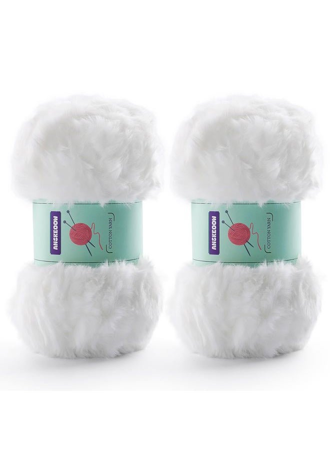 DAERBOF 2 Pack Soft Fur Yarn Fuzzy Fur Yarn Chunky Fluffy Faux Fur Yarn Eyelash Yarn Cream Fur Yarn for Crochet Blanket 71 yds 3.5 Oz Each Skein (Pure White) - Image 1