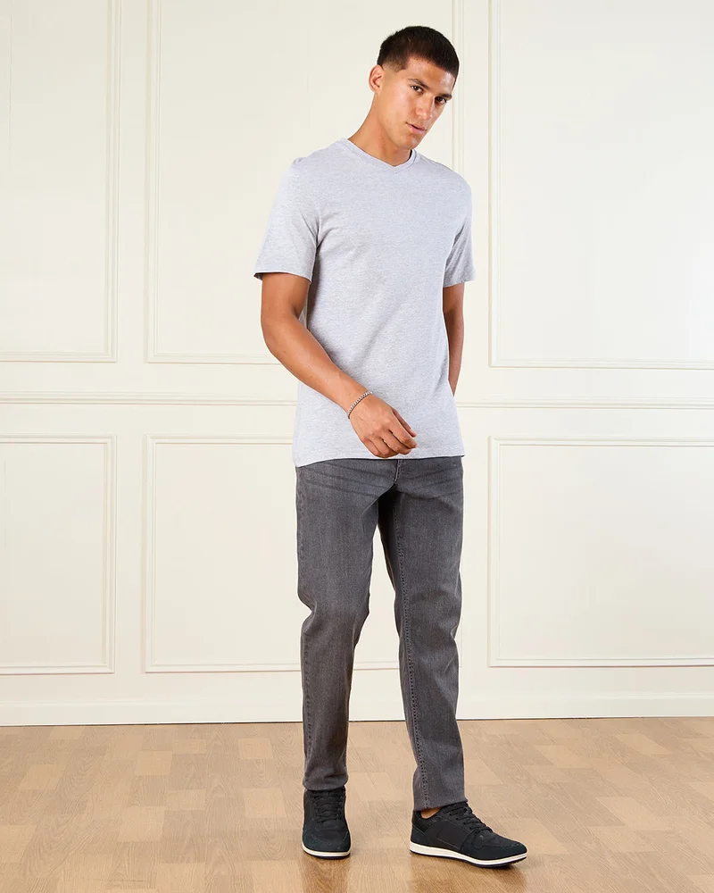 Redtag Men Grey Basic Solid T-Shirt