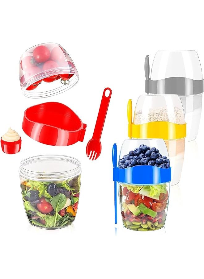 Excefore - On The Go Cups 4Pcs Reusable Yogurt Parfait Cups With Lids And Spoons Colorful Overnight Oats Container Jar With Topping Cereal Containers Salad Containers Dessert Cups(870Ml) - Image 1