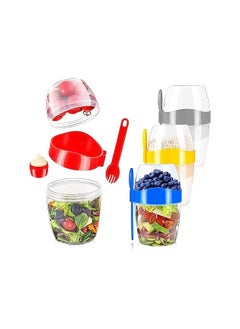 Excefore On The Go Cups 4Pcs Reusable Yogurt Parfait Cups With Lids And Spoons Colorful Overnight Oats Container Jar With Topping Cereal Containers Salad Containers Dessert Cups(870Ml)  - Image 2
