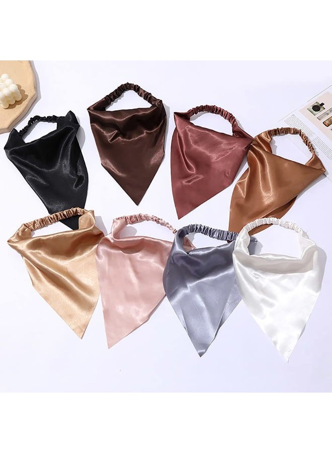 DINPREY Elastic Hair Scarf Headbands Silk Hair Bandanas Scarf Solid Head Kerchief Headbands with Clips for Women (8 Colors Set) - Image 2