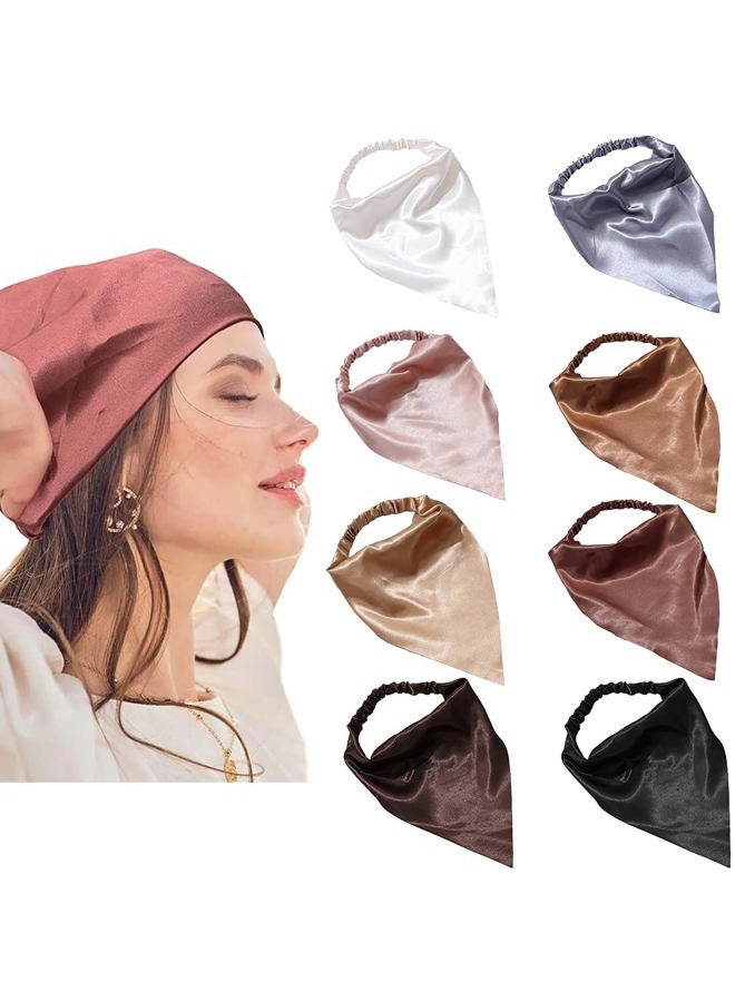 DINPREY Elastic Hair Scarf Headbands Silk Hair Bandanas Scarf Solid Head Kerchief Headbands with Clips for Women (8 Colors Set) - Image 1