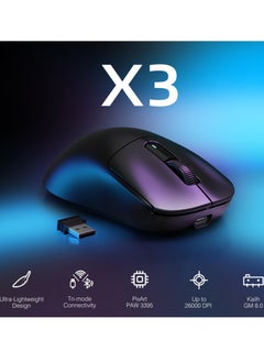 هجوم القرش ماوس ألعاب لاسلكي خفيف الوزن X3 مع وضع ثلاثي 2.4G/USB-C سلكي/بلوتوث، حتى 26 ألف نقطة في البوصة، مستشعر بصري PAW3395، 5 أزرار قابلة للبرمجة للكمبيوتر الشخصي/الكمبيوتر المحمول/Win/Mac  - Image 2