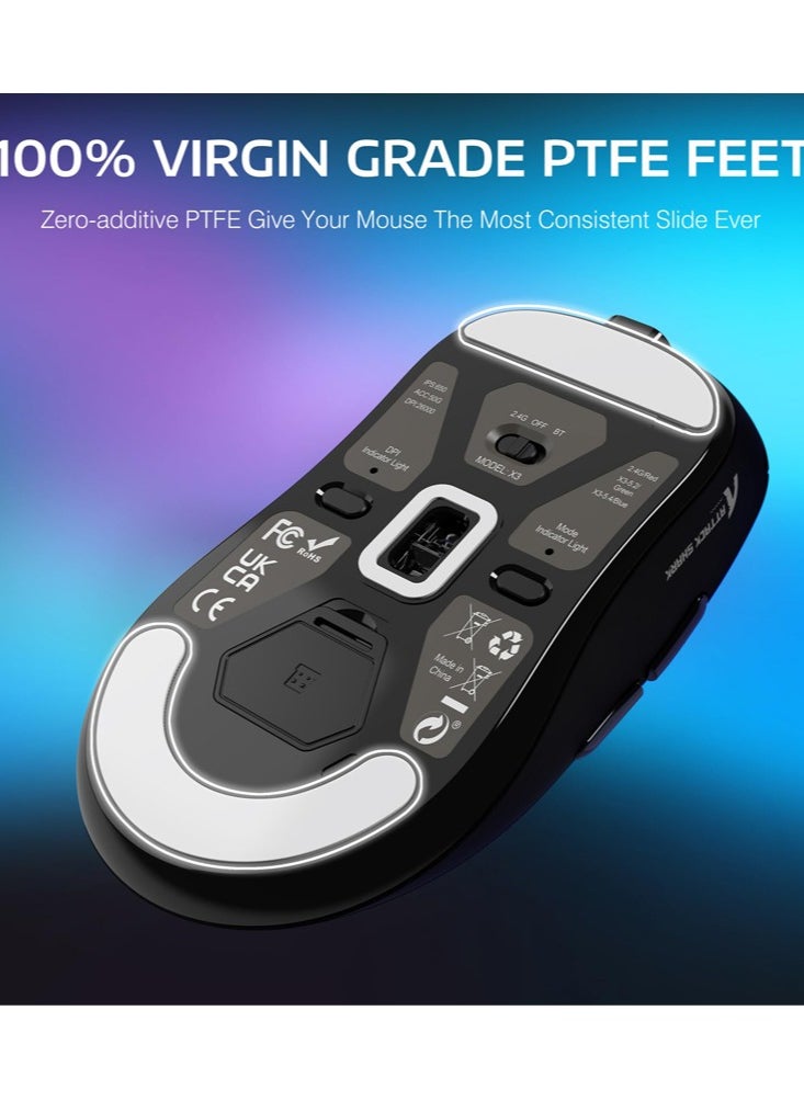 Attack Shark - X3 Lightweight Wireless Gaming Mouse with Tri-Mode 2.4G/USB-C Wired/Bluetooth,Up to 26K DPI, PAW3395 Optical Sensor,5 programmable Buttons for PC/Laptop/Win/Mac - Image 1