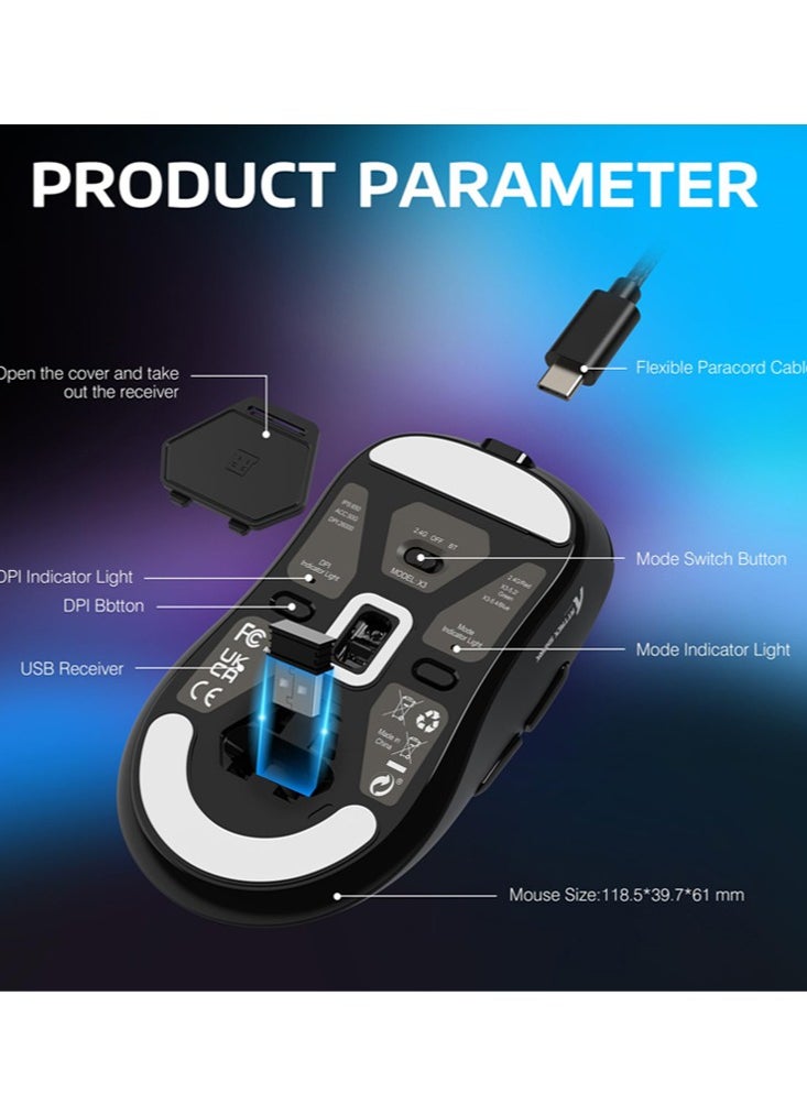 Attack Shark - X3 Lightweight Wireless Gaming Mouse with Tri-Mode 2.4G/USB-C Wired/Bluetooth,Up to 26K DPI, PAW3395 Optical Sensor,5 programmable Buttons for PC/Laptop/Win/Mac - Image 1