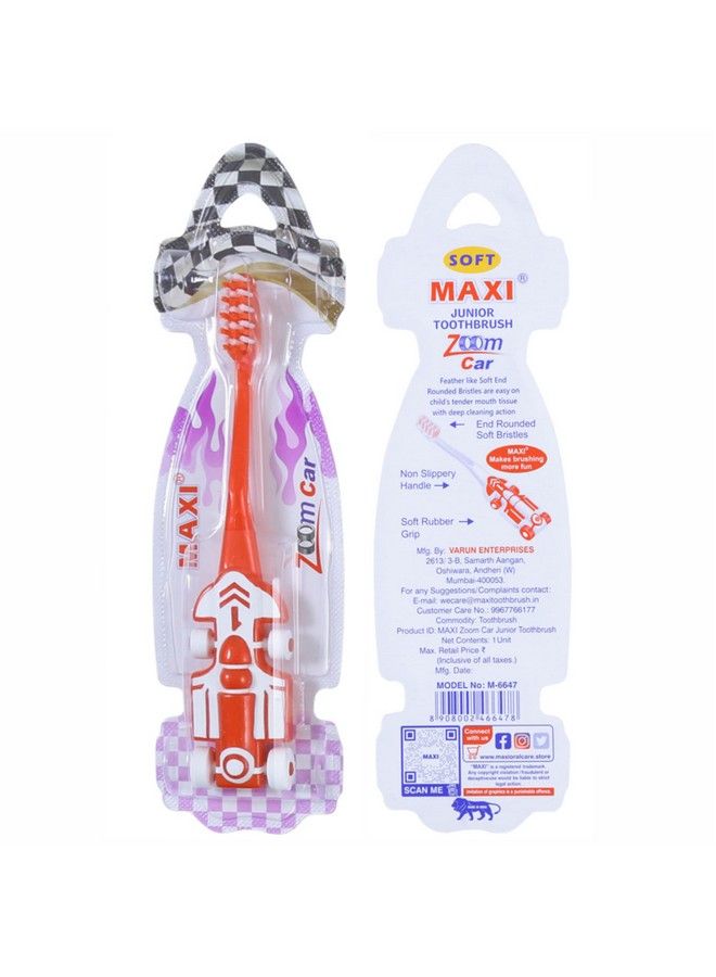 Maxi Zoom Car Soft Toothbrush For Baby & Kids Bpa Free Boys & Girls Toddler Toothbrush For 2+ Years Sports Car Shaped Handle Multicolor (Pack Of 6) - Image 4