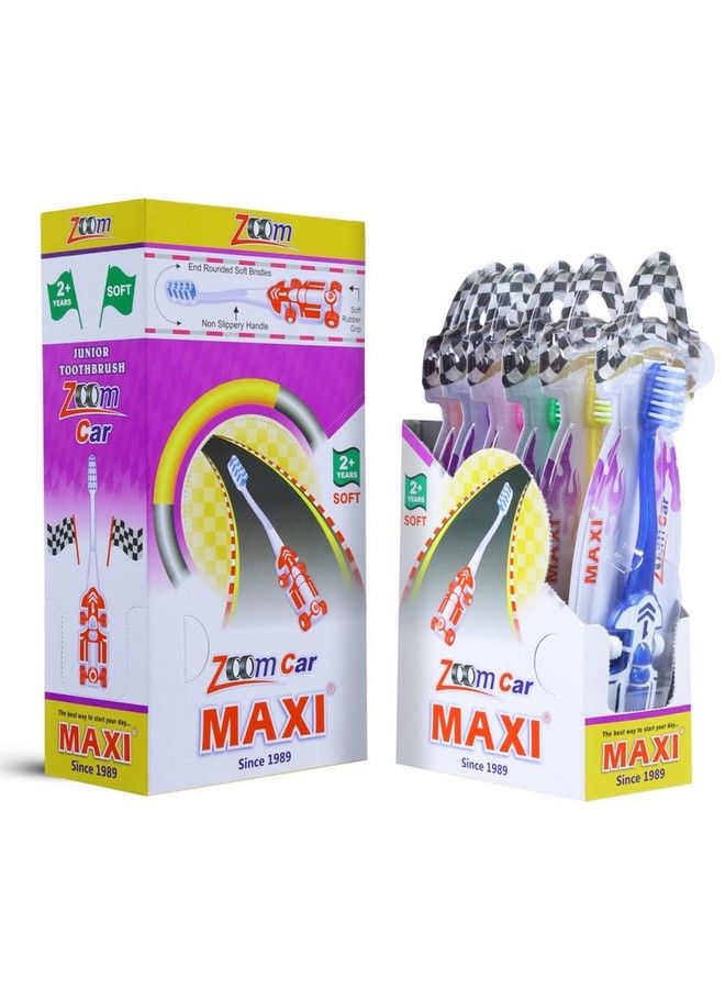 Maxi Zoom Car Soft Toothbrush For Baby & Kids Bpa Free Boys & Girls Toddler Toothbrush For 2+ Years Sports Car Shaped Handle Multicolor (Pack Of 6) - Image 5