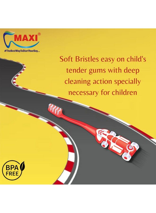 Maxi Zoom Car Soft Toothbrush For Baby & Kids Bpa Free Boys & Girls Toddler Toothbrush For 2+ Years Sports Car Shaped Handle Multicolor (Pack Of 6) - Image 3