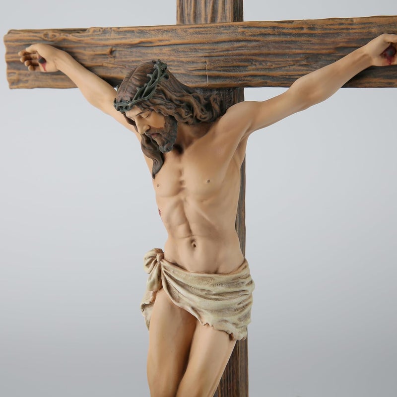 BC BUILDCLASSIC BC Catholic Crucifix Standing Cross, Jesus Christ Tabletop Home Decor, Religious Gift, Wood Carve Look, Realistic Color Finish, 15" H Renaissance Sculpture Hand Painted by Buildclassic - Image 4
