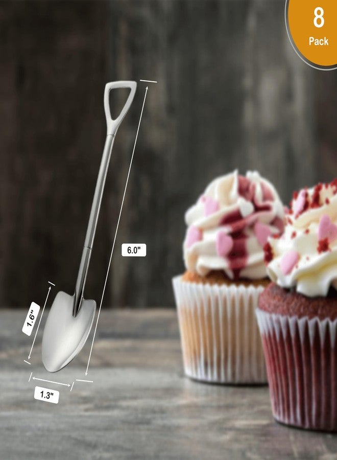Demearly 8 Pack 6 Inches Small Shovels Desserts Spoons for Coffee, Espresso, Tea, Party, Kitchen, Gelato, Demitasse, Decorations, Fruit (Stainless Steel, Silver) - Image 2