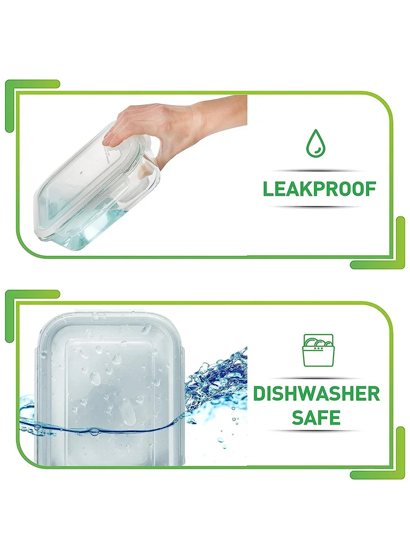 كويزيرا مجموعة تخزين الطعام الزجاجية مكونة من 5 حاويات طعام بأغطية - صندوق تخزين زجاجي محكم بأغطية - صندوق تخزين الطعام مناسب للميكروويف في غسالة الأطباق