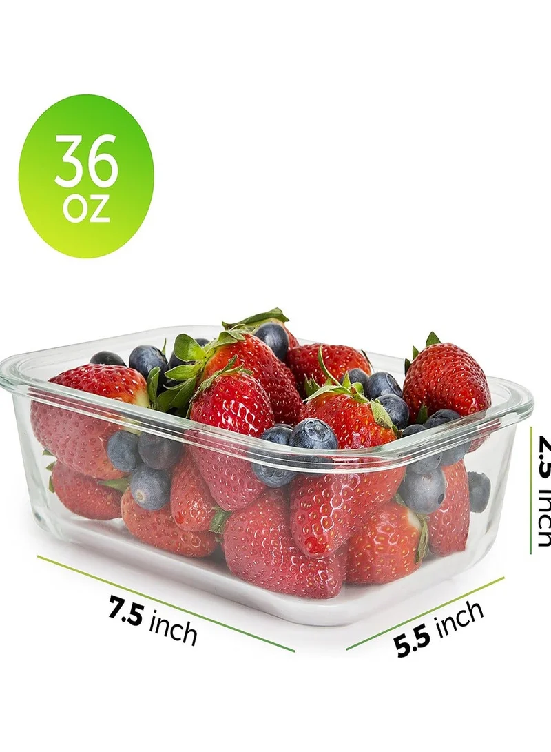Quesera  Glass Food Storage set of 5 food containers with lids- Hermetic Glass Storage Box with Lids - Food Storage Box Suitable for Dishwasher Freezer Microwave  | Best Price UAE