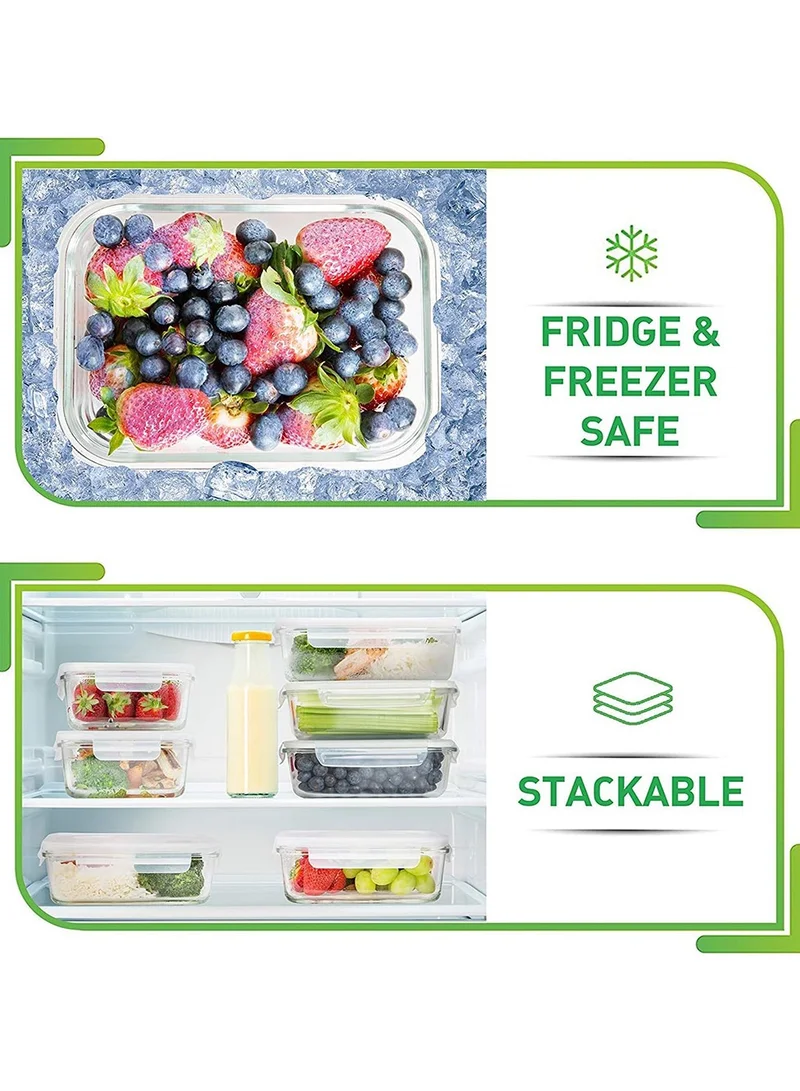 Quesera  Glass Food Storage set of 5 food containers with lids- Hermetic Glass Storage Box with Lids - Food Storage Box Suitable for Dishwasher Freezer Microwave  | Best Price UAE