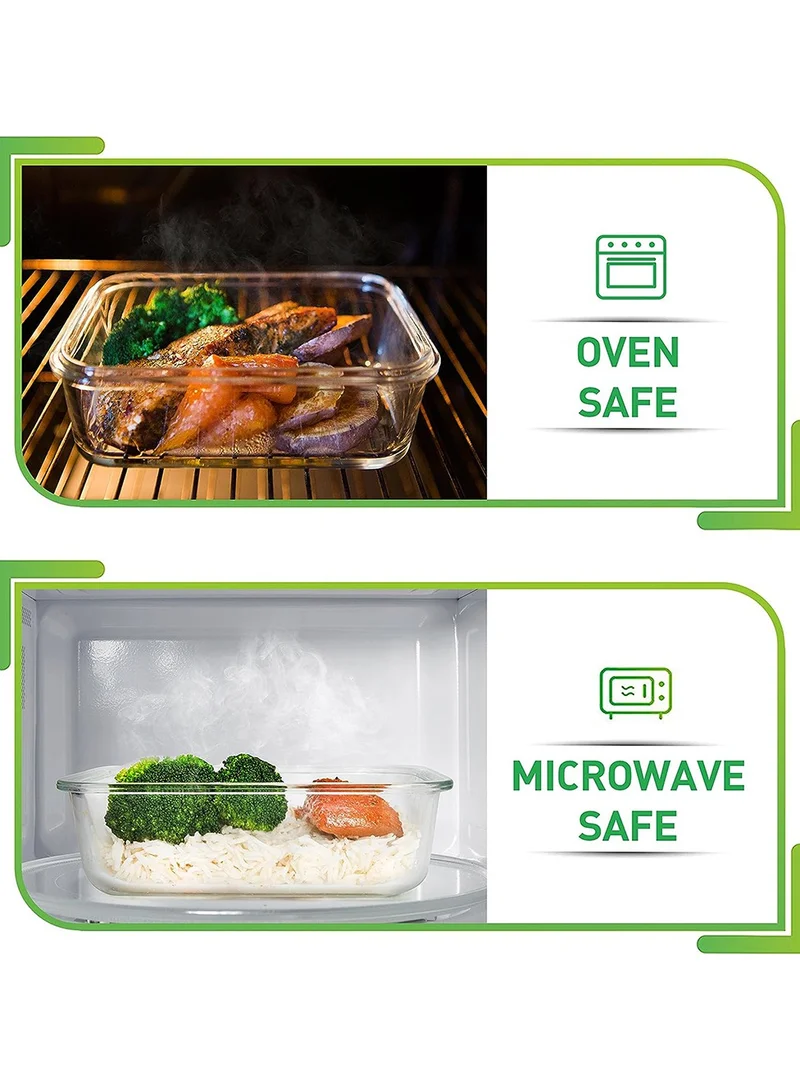 Quesera  Glass Food Storage set of 5 food containers with lids- Hermetic Glass Storage Box with Lids - Food Storage Box Suitable for Dishwasher Freezer Microwave  | Best Price UAE