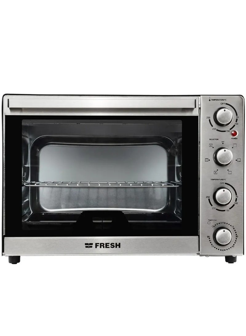Fresh Electric Oven Fresh black65 Liter Grill, Fan, Light, Timer, 2 Trays Air Fryer for Oil-Free Roasting - Image 1