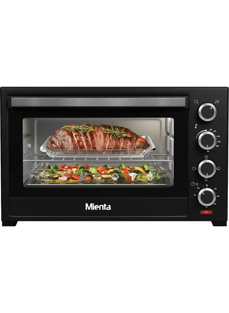 Mienta 60L 2000W Electric Oven OV301138A with Grill and Fan - Black - Image 1