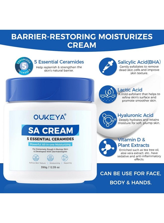 OUKEYA SA Cream for Rough & Bumpy Extremely Dry Skin with 5 Kinds of Ceramides & Salicylic Acid, Exfoliating Moisturizing Body Lotion with Long-Lasting Moisture, Dermatologist Recommended, 12.35 Ounce - Image 3
