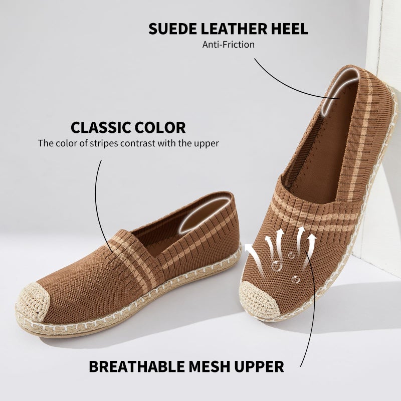 BABUDOG Womens Espadrilles Breathable Flats Shoes Mesh Slip on Loafers Soft White Flats(Brown.US5) - Image 3