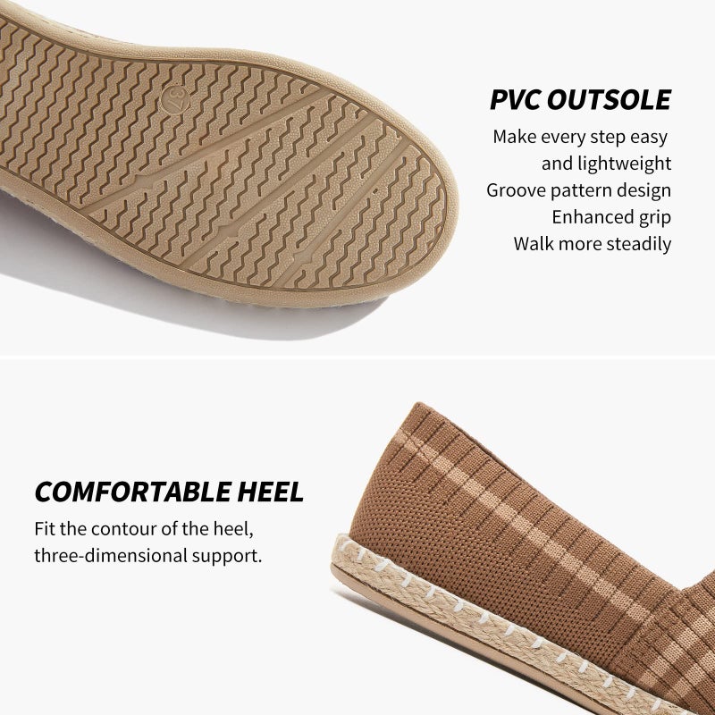 BABUDOG Womens Espadrilles Breathable Flats Shoes Mesh Slip on Loafers Soft White Flats(Brown.US5) - Image 4