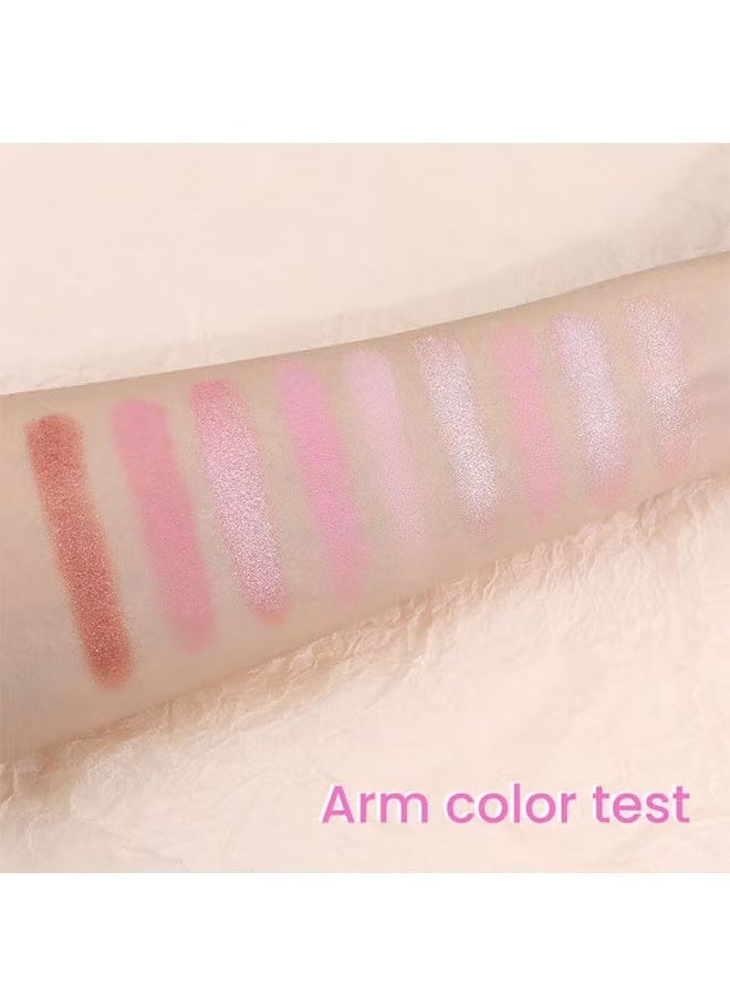 KAPEINE Pink Shimmer Eye Shadow Makeup Palette 9 Colors, Highly Pigmented Matte Glitter Shimmer Pearl Waterproof Party Sparkling Eyeshadow Palette (02#) - Image 5