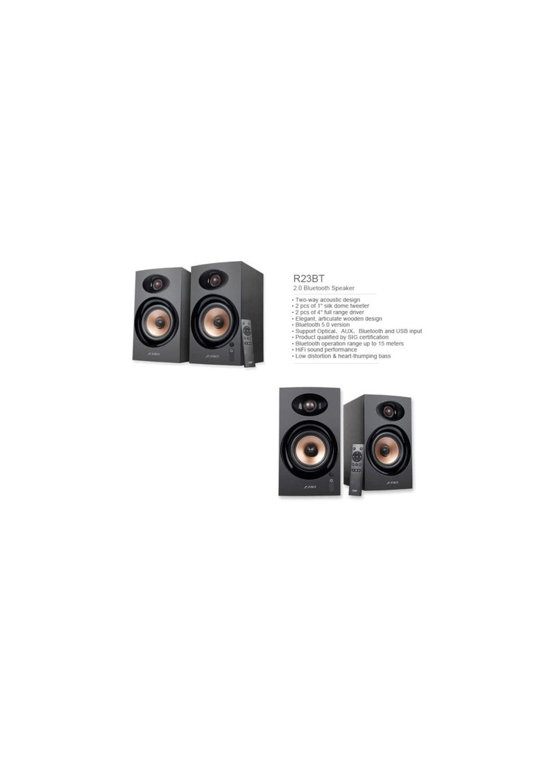 F&D - F&D R23BT Portable Bluetooth Speaker - Crystal and natural sound \ Headphone jack \ Support Optical, AUX, Bluetooth and USB input \ panel controls for volume, bass & treble - Black - Image 1