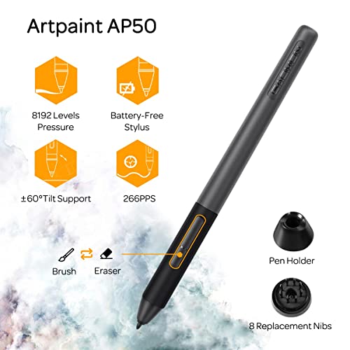 GAOMON PD1161 Drawing Tablet 116 Inch IPS Tilt Support Pen Display Drawing Pad with 8 Shortcuts and 8192 Levels BatteryFree AP50 Stylus Black - Image 3
