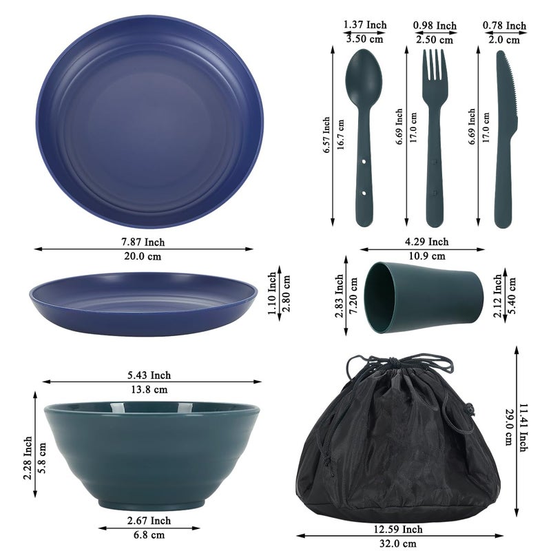 ReaNea Camping Mess Kit for 2 with Bowl, Plate, Cup, Spoon, Fork, Knife and Carry Bag, Plastic Camping Accessories Essentials Gear for Couple Travel, Picnic, Outdoor, Easy to Carry - Image 2