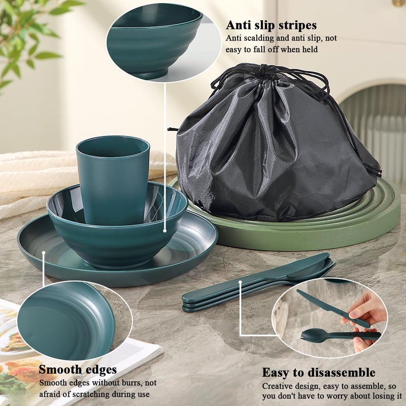 ReaNea Camping Mess Kit for 2 with Bowl, Plate, Cup, Spoon, Fork, Knife and Carry Bag, Plastic Camping Accessories Essentials Gear for Couple Travel, Picnic, Outdoor, Easy to Carry - Image 4