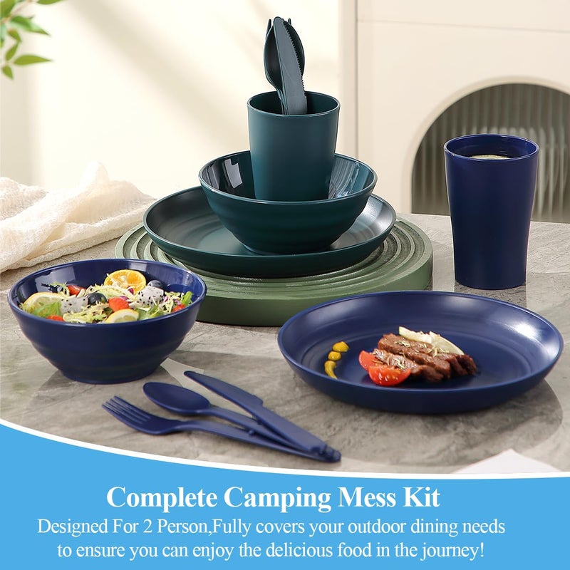 ReaNea Camping Mess Kit for 2 with Bowl, Plate, Cup, Spoon, Fork, Knife and Carry Bag, Plastic Camping Accessories Essentials Gear for Couple Travel, Picnic, Outdoor, Easy to Carry - Image 3