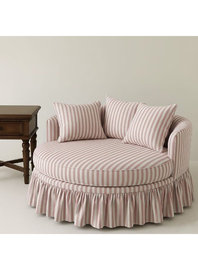Modern round chair with pink stripes, cotton fabric, suede wood. - Image 2