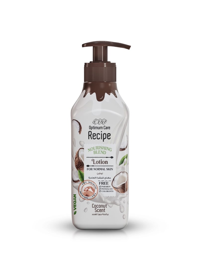 Eva eva body lotion optimum care recipe nourishing blend for normal skin with coconut scent 370 ml 