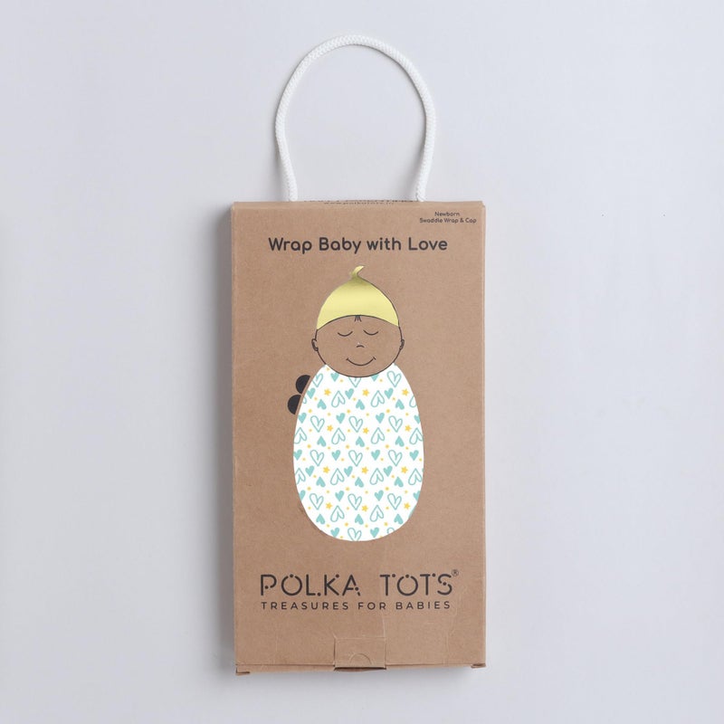POLKA TOTS Cotton New Born Heart Print Swaddle Wrap with Cap, Soft & Breathable, Adjustable Velcro, Cozy & Secure Fit for Infant Comfort, Ideal for Baby Showers & Daily Use(0-6 Months) - Image 4