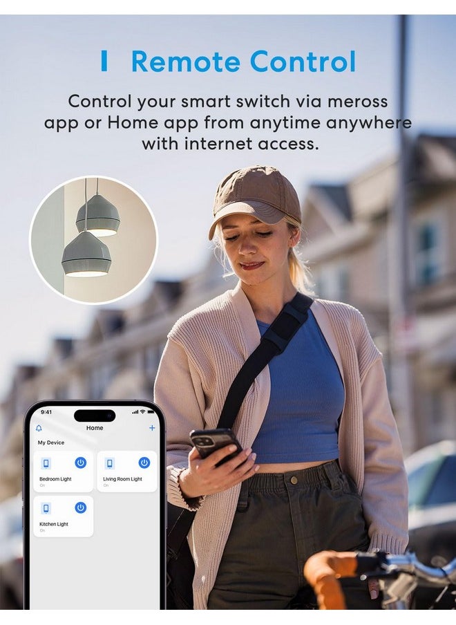 meross - meross Smart Light Switch 4 Pack Supports Apple HomeKit, Siri, Alexa, Google Assistant & SmartThings, Single Pole Light Switch, Neutral Wire Required, Remote Control Schedule, 2.4GHz Wi-Fi - Image 1
