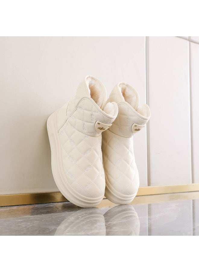 Plus Size Northeastern Snow Boots For Women  Winter New Style Fleece-lined Thickeneded High-top Cotton Shoes Thick-soled Waterproof Bread Shoes