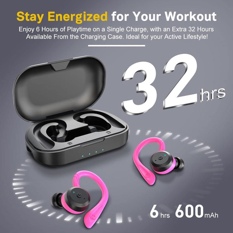 APEKX Bluetooth Headphones True Wireless Earbuds with Charging Case IPX7 Waterproof Stereo Sound Earphones Built-in Mic in-Ear Headsets Deep Bass for Sport Running Red - Image 4