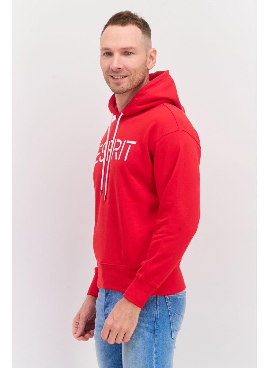 ESPRIT - Men Hood Neck Brand Logo Long Sleeves Hoodie, Red - Image 1