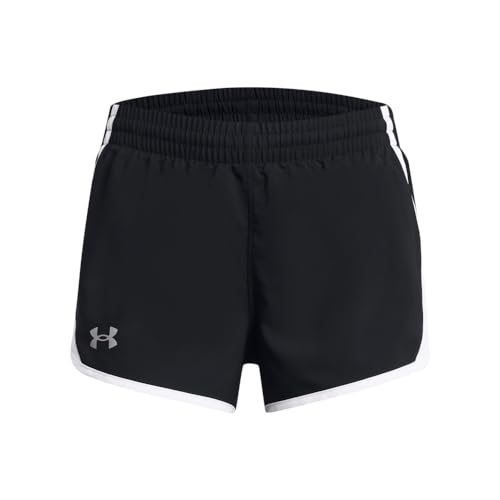 Under Armour Girls' Fly by Shorts, (001) Black/White/Reflective, Medium - Image 5