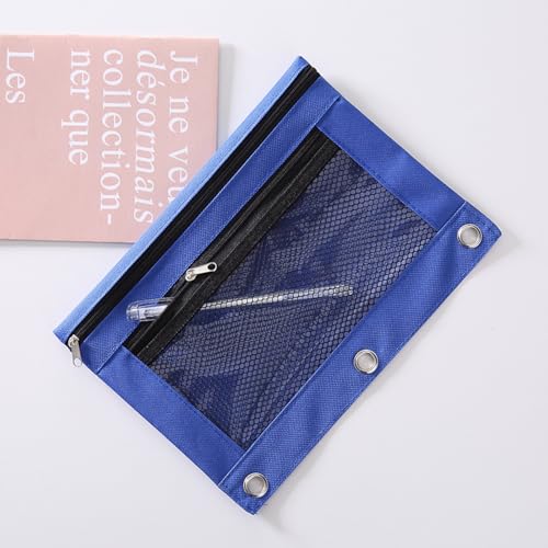 ASBEFORE Pencil Pouch for 3 Ring Binder - 3 Hole Zipper Pen Case Bag Holder Bulk Accessories Clear Window Aesthetic Organizer Pockets (Blue, 1) - Image 3