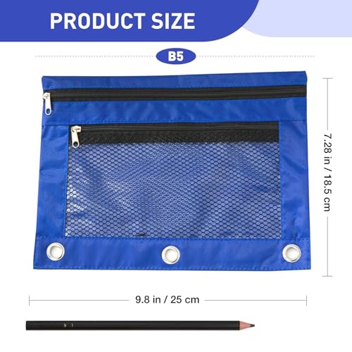 ASBEFORE Pencil Pouch for 3 Ring Binder - 3 Hole Zipper Pen Case Bag Holder Bulk Accessories Clear Window Aesthetic Organizer Pockets (Blue, 1) - Image 2