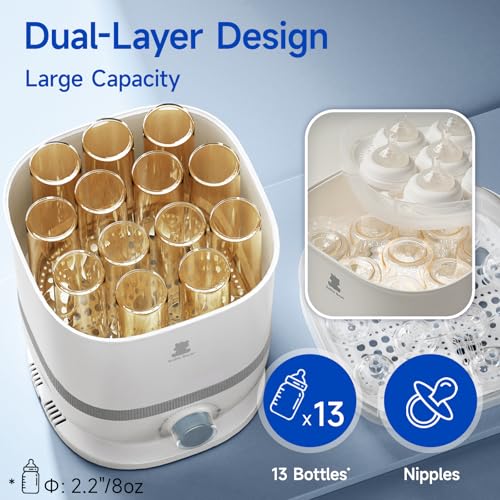 Snow Bear Baby Bottle Sterilizer and Dryer, 6-in-1 Electric Steam Bottle Sterilizer for Baby Bottle & Pacifiers, Breast Pump Parts, Large Capacity 13 Bottles, Fast Drying, Easy to Clean - Image 5