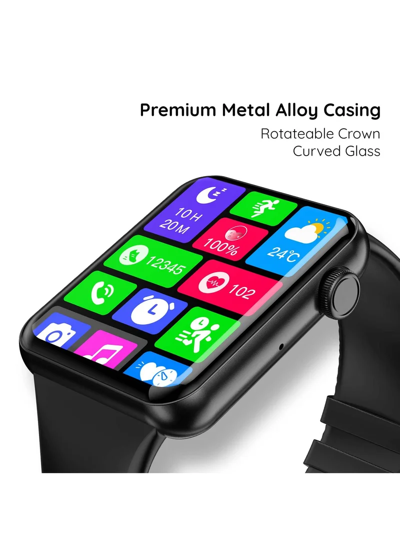 Pebble Vision 2.05" Smartwatch for Men and Women, Largest HD Display (600 Nits), Bluetooth Calling, Voice Assistance, HR & BP Monitoring, Alarm & Notification - Jet Black