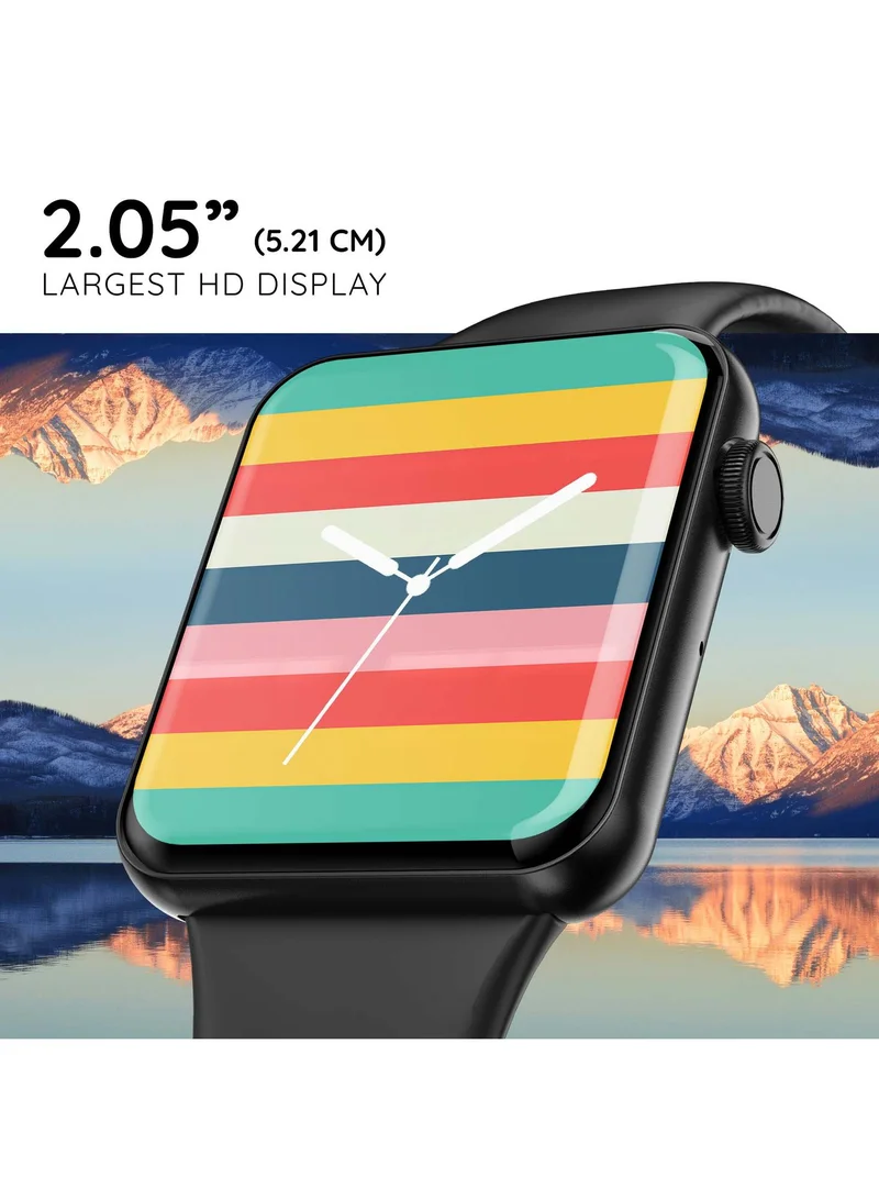 Pebble Vision 2.05" Smartwatch for Men and Women, Largest HD Display (600 Nits), Bluetooth Calling, Voice Assistance, HR & BP Monitoring, Alarm & Notification - Jet Black