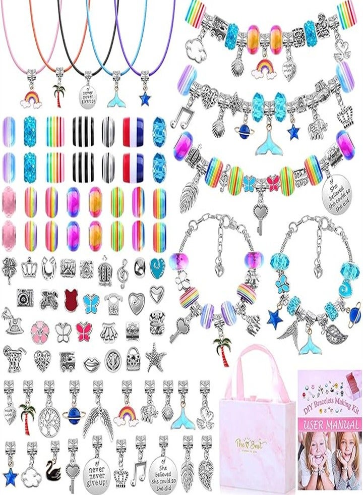 Girls DIY Bracelet Making Kit, 96 Pieces Beaded Bracelet Kit, Contains Beads, Pendant Charms, Bracelet and Necklace Cords, For Bracelet Craft and Necklace Making, Great Gift for Teenage Girls  - Image 1